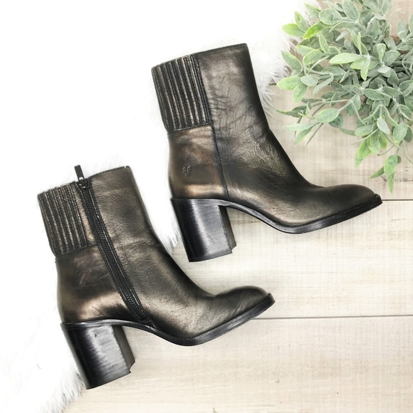 frye block heel leather booties